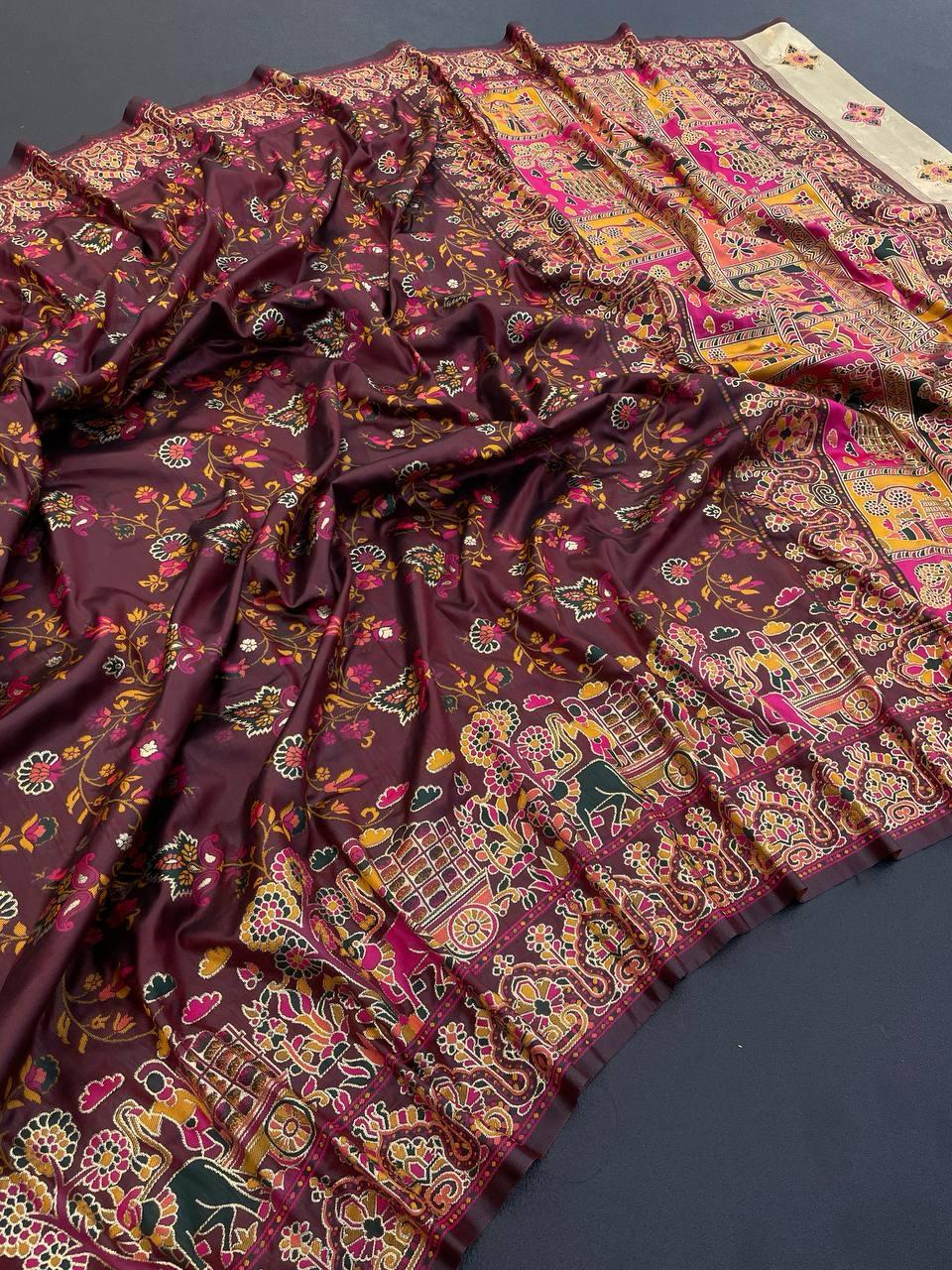 Posh Brown Pashmina Saree With Nebula Blouse Piece