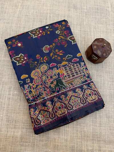 Proficient Navy Blue Pashmina Saree With Stunner Blouse Piece