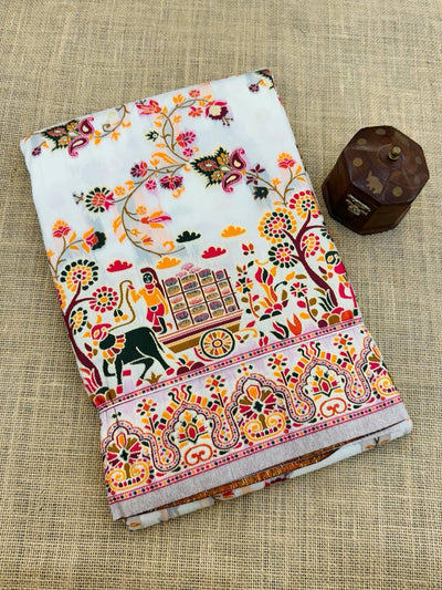 Charismatic Off White Pashmina Saree With Majestic Blouse Piece