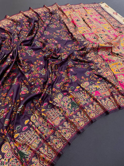 Proficient Purple Pashmina Saree With Sensational Blouse Piece