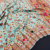 Comely Sky Pashmina Saree With Blooming Blouse Piece