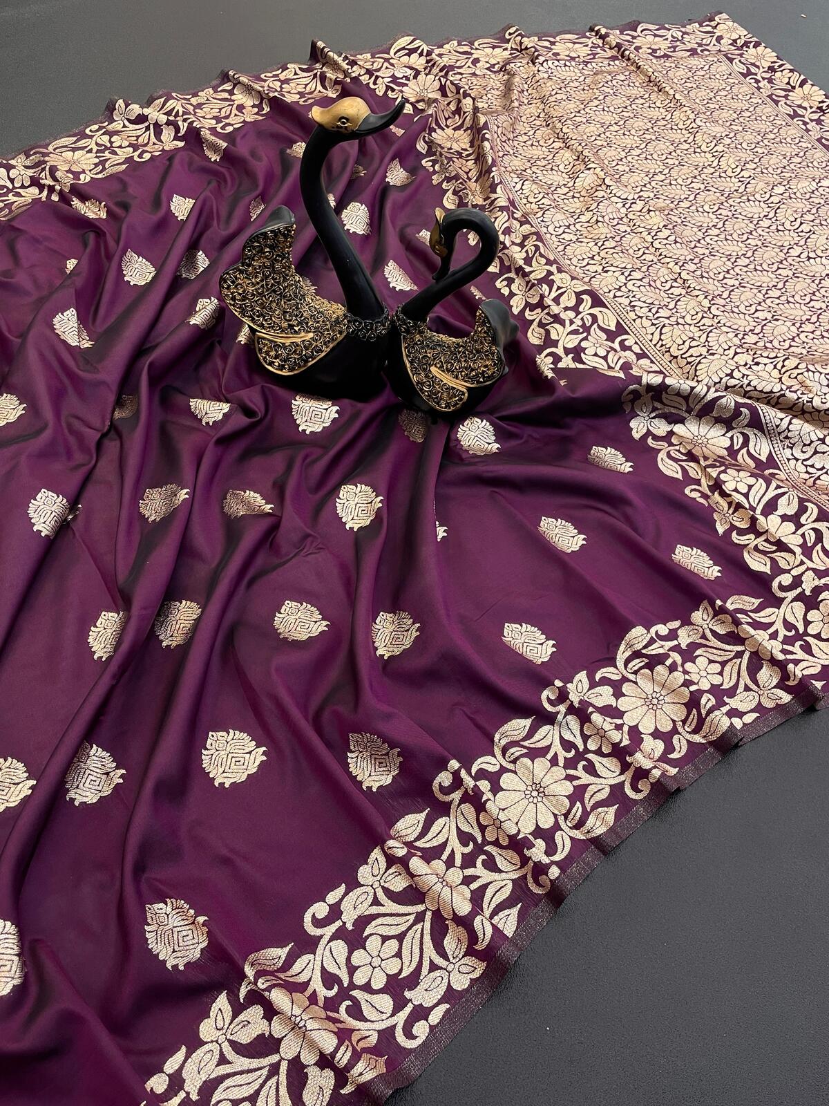 Bucolic Wine Soft Banarasi Silk Saree With Delectable Blouse Piece