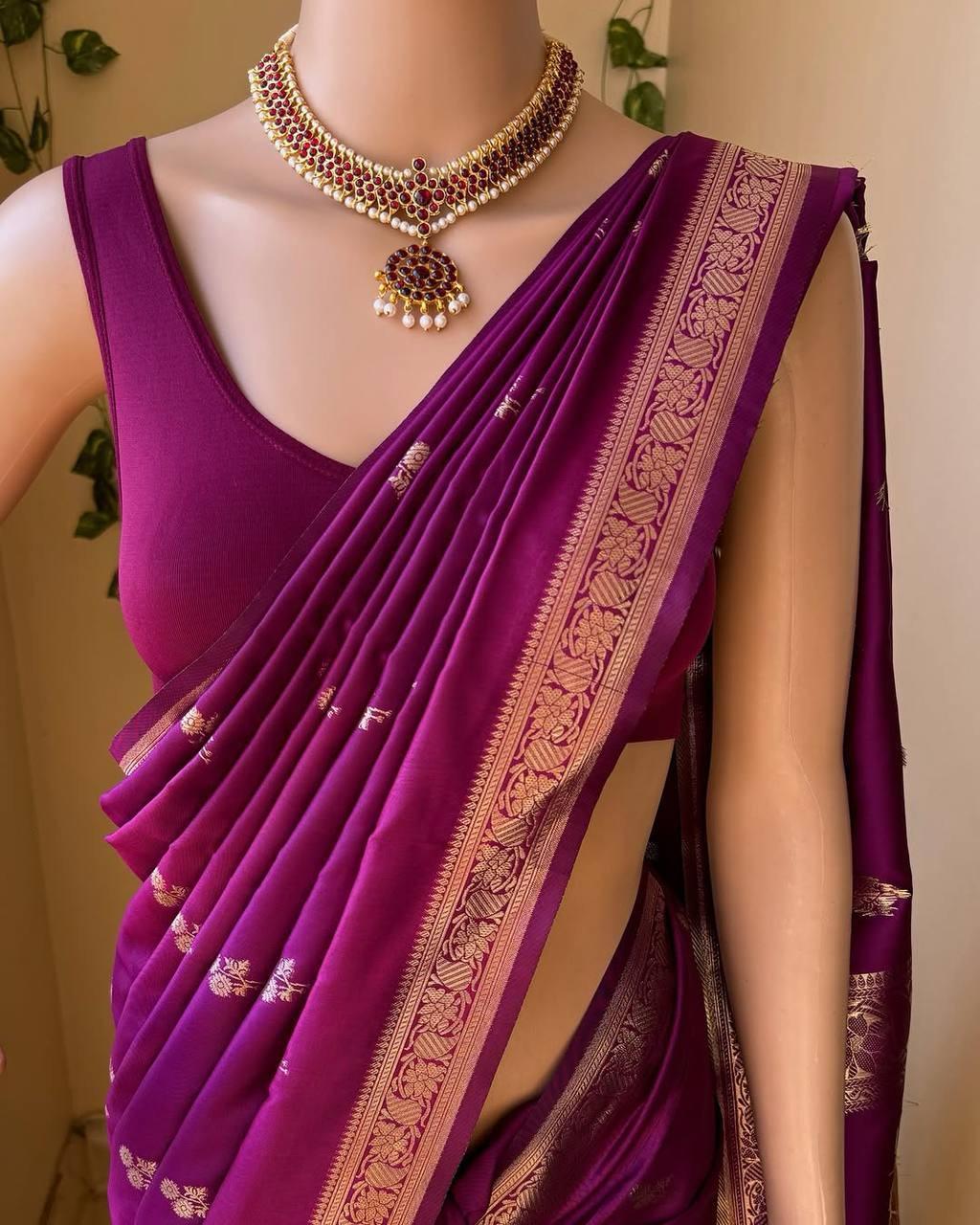 Enthralling Purple Soft Silk Saree With Excellent Blouse Piece