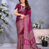 Pleasurable Purple Ajrak Printed Soft Silk Saree With Fragrant Blouse Piece