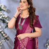 Pleasurable Purple Ajrak Printed Soft Silk Saree With Fragrant Blouse Piece