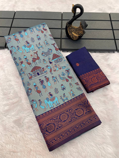 Prodigal Sky Soft Banarasi Tissue Silk Saree With Flamboyant Blouse Piece