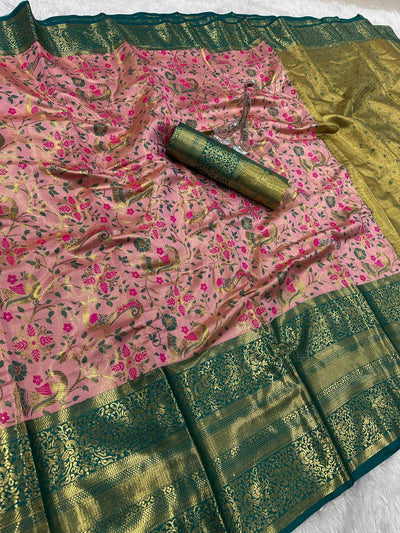 Imaginative Baby Pink Kanjivaram Silk Saree With Ravishing Blouse Piece