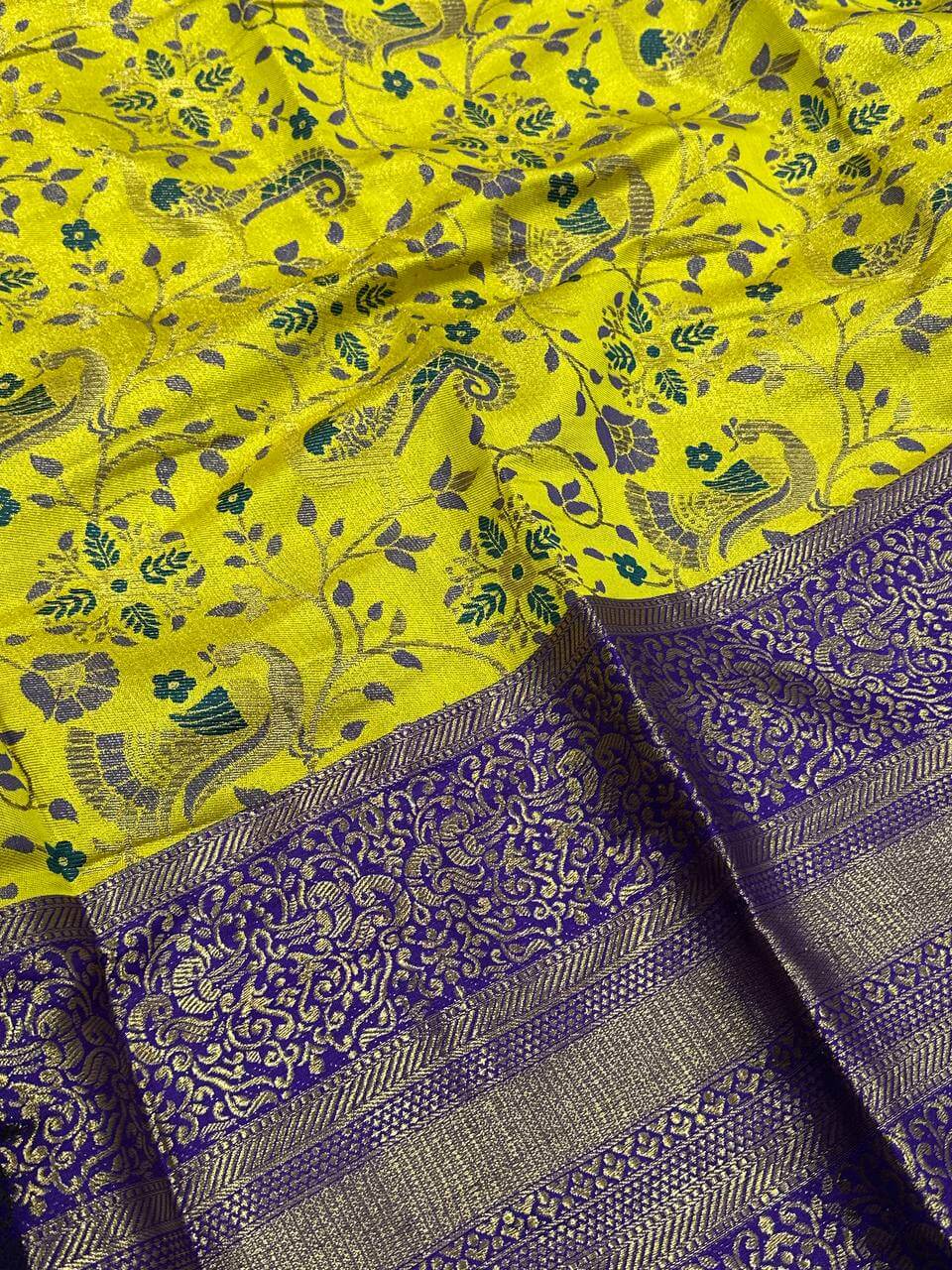 Surreptitious Yellow Kanjivaram Silk Saree With Prodigal Blouse Piece
