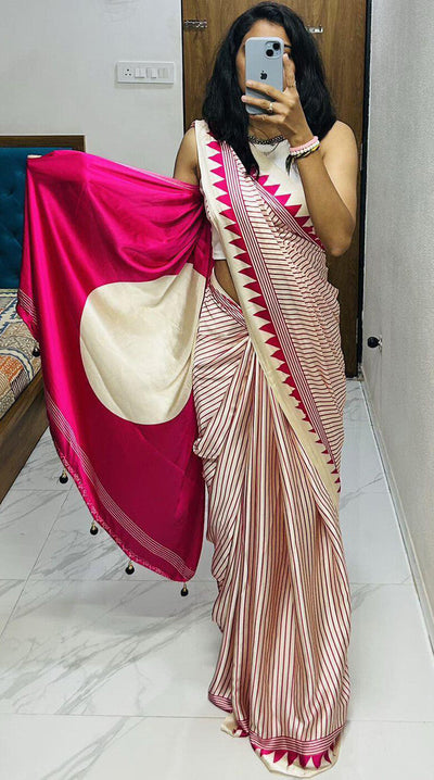Gorgeous Beige Digital Printed Crape Silk Saree With Refreshing Blouse Piece