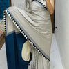 Rhapsodic Beige Digital Printed Crape Silk Saree With Fairytale Blouse Piece