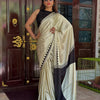 Diaphanous Beige Digital Printed Crape Silk Saree With Nectarous Blouse Piece