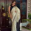 Diaphanous Beige Digital Printed Crape Silk Saree With Nectarous Blouse Piece