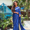 Tantalizing Royal Blue Digital Printed Crape Silk Saree With Beguiling Blouse Piece