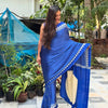 Tantalizing Royal Blue Digital Printed Crape Silk Saree With Beguiling Blouse Piece