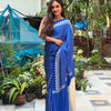 Tantalizing Royal Blue Digital Printed Crape Silk Saree With Beguiling Blouse Piece