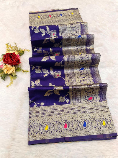Woebegone Royal Blue Soft Banarasi Silk Saree With Demure Blouse Piece