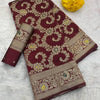 Serendipity Maroon Soft Banarasi Silk Saree With Imbrication Blouse Piece