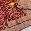 Enthralling Red Soft Banarasi Silk Saree With Redolent Blouse Piece