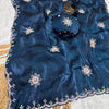 Traditional Blue Sequence Work Fandy Silk Saree With Demure Blouse Piece