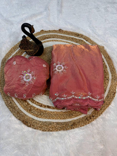 Scintilla Pink Sequence Work Fandy Silk Saree With Eloquence Blouse Piece