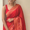 Beautiful Red Soft Banarasi Silk Saree With Snazzy Blouse Piece