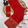 Beautiful Red Soft Banarasi Silk Saree With Snazzy Blouse Piece