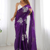 Glowing Purple Sequence Work Jimmy Choo Silk Saree With Fairytale Blouse Piece