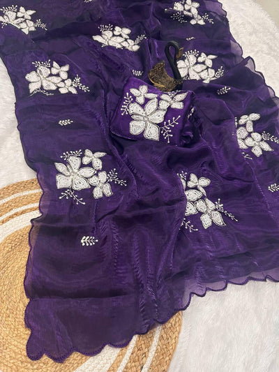 Glowing Purple Sequence Work Jimmy Choo Silk Saree With Fairytale Blouse Piece