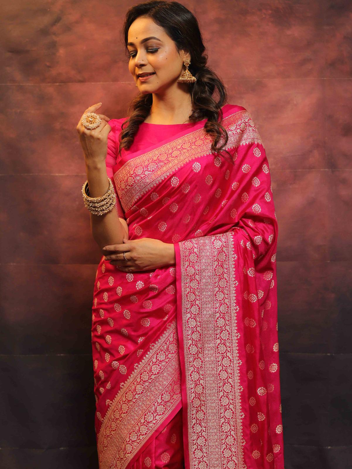 Lassitude Dark Pink Soft Silk Saree With Scintilla Blouse Piece