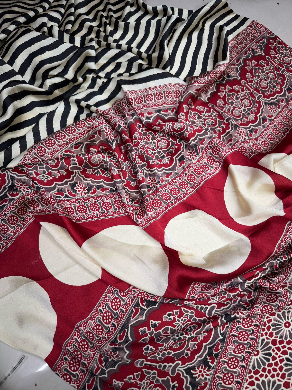 Posh Off White Digital Printed Crape Silk Saree With Classy Blouse Piece