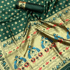 Arresting Dark Green Paithani Silk Saree With Divine Blouse Piece