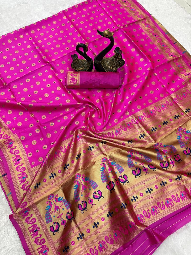 Deserving Dark Pink Paithani Silk Saree With Eloquence Blouse Piece