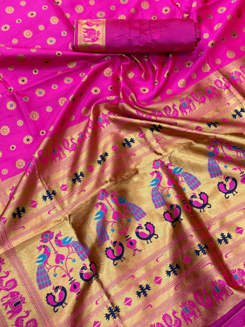 Deserving Dark Pink Paithani Silk Saree With Eloquence Blouse Piece