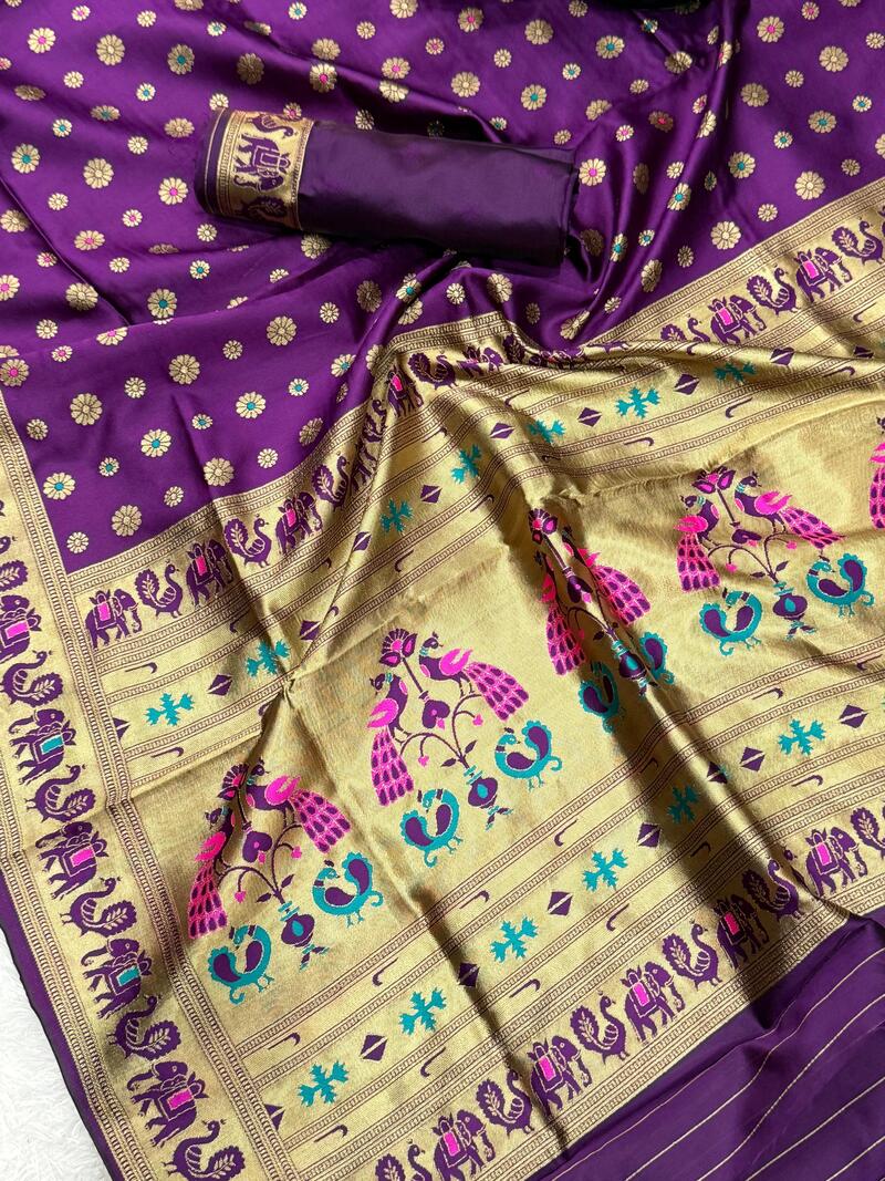 Moiety Purple Paithani Silk Saree With Winsome Blouse Piece