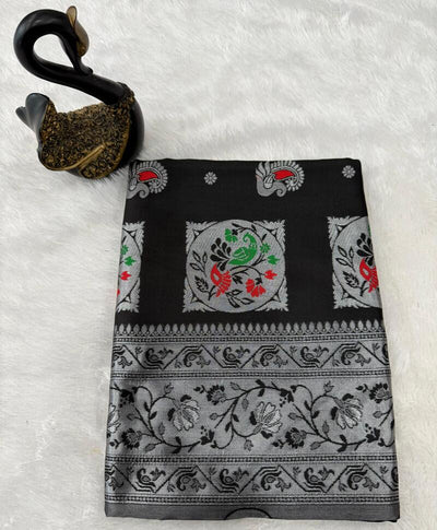 Panoply Black Paithani Silk Saree With Scrupulous Blouse Piece