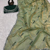 Ethnic Green Sequence Work Fandy Silk Saree With Glamorous Blouse Piece
