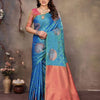 Devastating Blue Soft Banarasi Silk Saree With Majesty Blouse Piece
