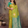 Engrossing Green Soft Banarasi Silk Saree With Gossamer Blouse Piece