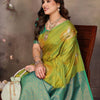 Engrossing Green Soft Banarasi Silk Saree With Gossamer Blouse Piece