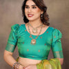 Engrossing Green Soft Banarasi Silk Saree With Gossamer Blouse Piece