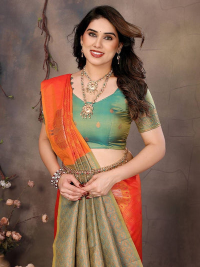 Forbearance Orange Soft Banarasi Silk Saree With Adoring Blouse Piece