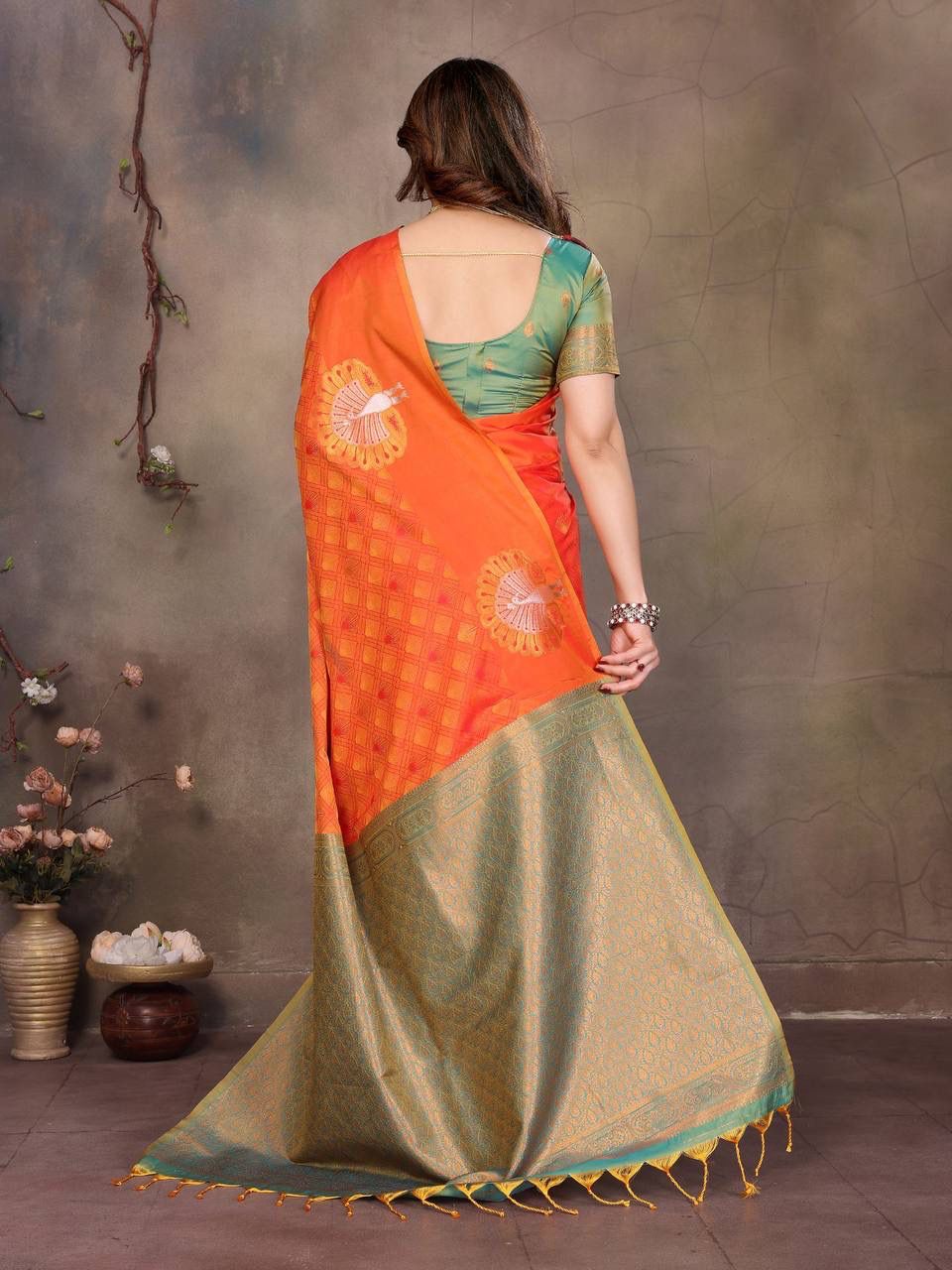 Forbearance Orange Soft Banarasi Silk Saree With Adoring Blouse Piece