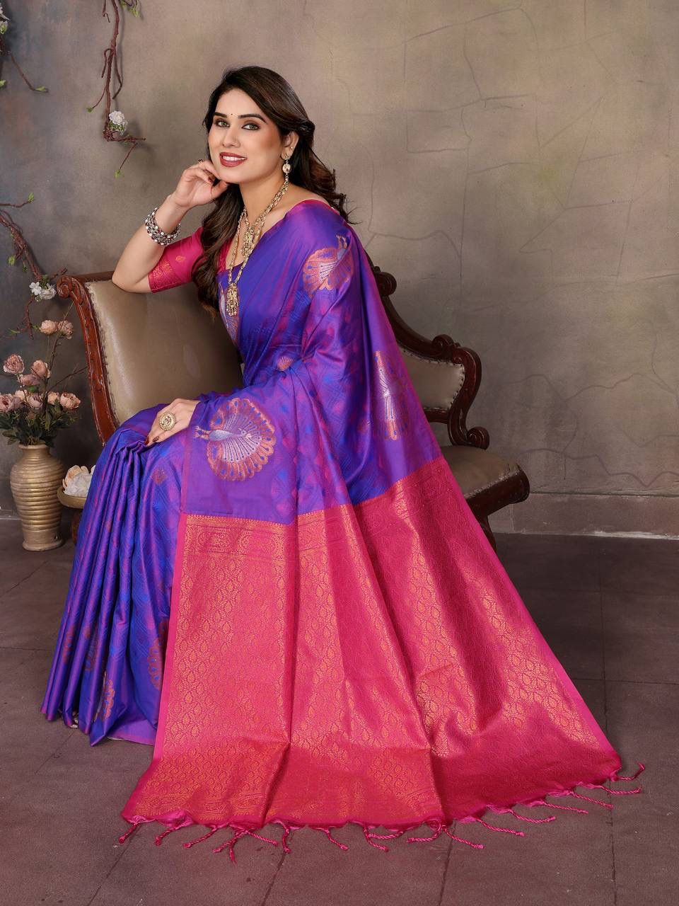 Classic Purple Soft Banarasi Silk Saree With Eclat Blouse Piece