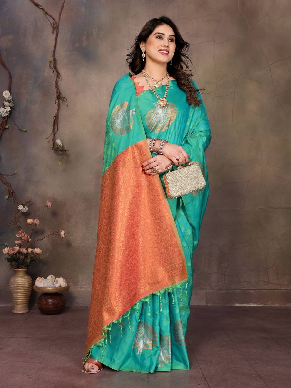 Dazzling Sea Green Soft Banarasi Silk Saree With Enigmatic Blouse Piece