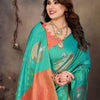 Dazzling Sea Green Soft Banarasi Silk Saree With Enigmatic Blouse Piece