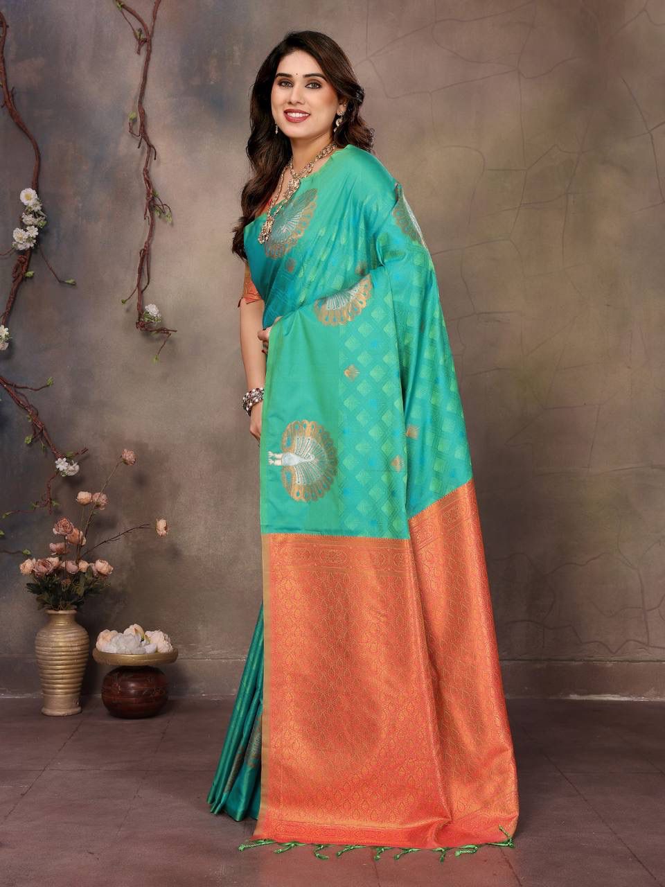 Dazzling Sea Green Soft Banarasi Silk Saree With Enigmatic Blouse Piece