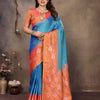 Engaging Firozi Soft Banarasi Silk Saree With Exuberant Blouse Piece