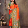 Gratifying Orange Soft Banarasi Silk Saree With Improbable Blouse Piece