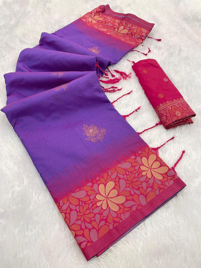 Stylish Purple Soft Banarasi Silk Saree With Inimitable Blouse Piece