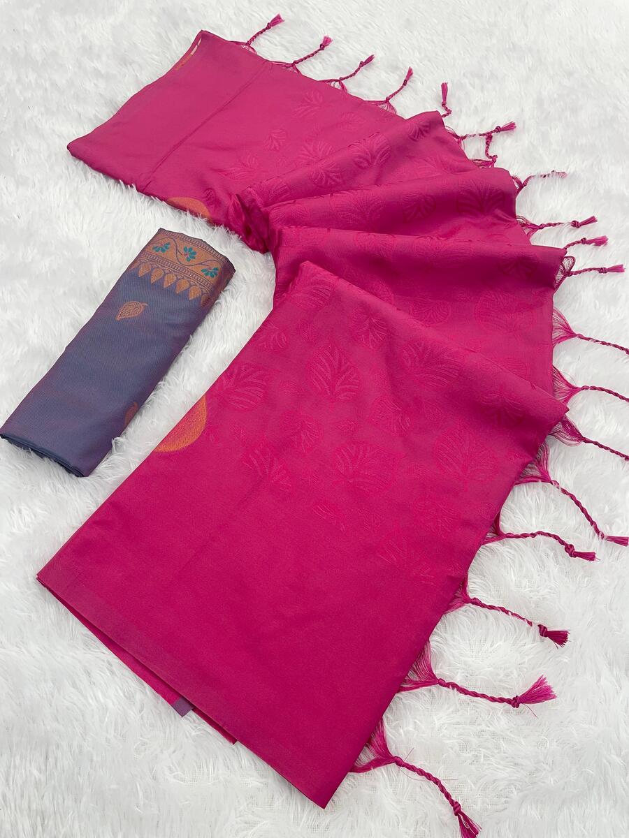 Vestigial Dark Pink Soft Banarasi Silk Saree With Imaginative Blouse Piece